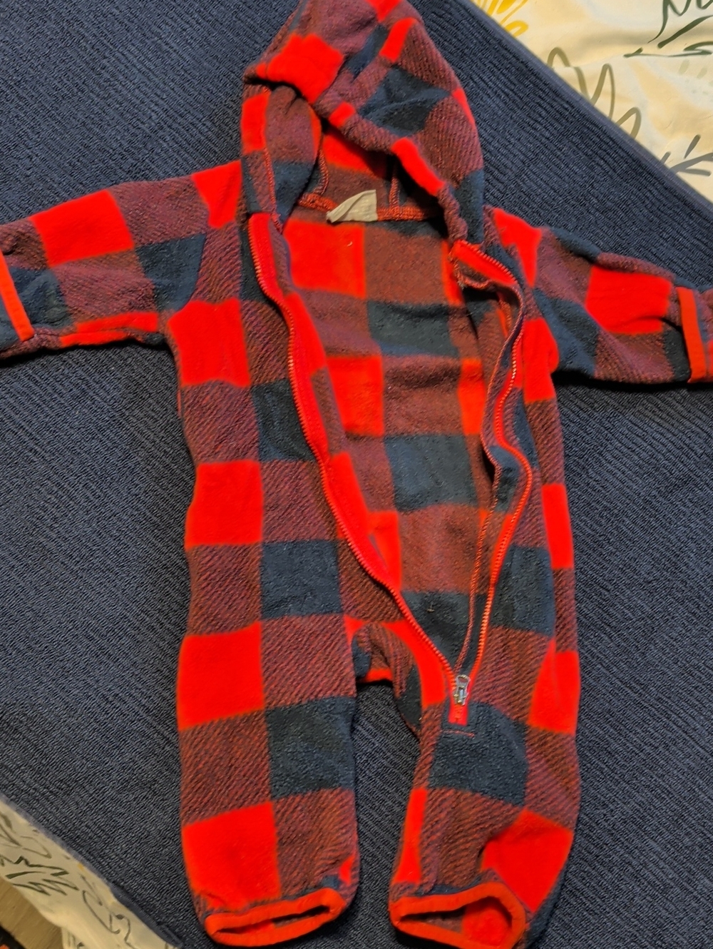 Columbia Red and Black Buffalo Plaid Hooded Baby Footie